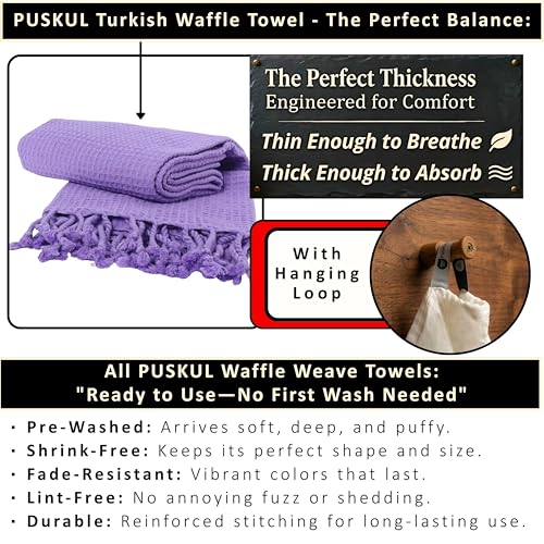 PÜSKÜL 2-Piece Luxury Natural 100% Turkish Cotton Beach Towels Waffle Weave | Purple, Oversize 35x70" Bath Sheet Towel Lightweight Soft Absorbent Quick-Dry Sand-Free Peshtemal Oeko-Tex Made in Turkey - color: Purple