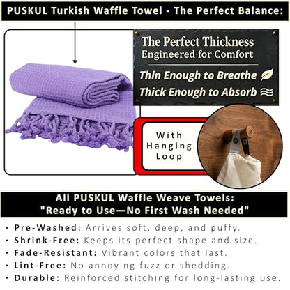 PÜSKÜL 2-Piece Luxury Natural 100% Turkish Cotton Beach Towels Waffle Weave | Purple, Oversize 35x70" Bath Sheet Towel Lightweight Soft Absorbent Quick-Dry Sand-Free Peshtemal Oeko-Tex Made in Turkey - color: Purple