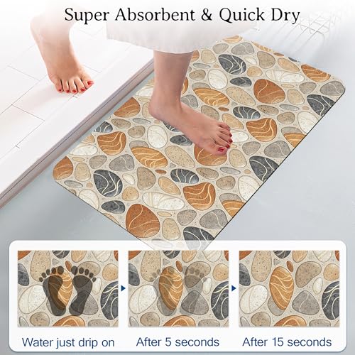Elightvap Abstract Pebbles Stone Print Bathroom Mat Quick Drying Non Slip Bath Mats Absorbent,Bath Mat Quick Dry Bathroom Rug in Front of The Kitchen Sink, Shower Room, Bathtub,17 * 29.5 Inches - color: Abstract Pebbles Stone Print