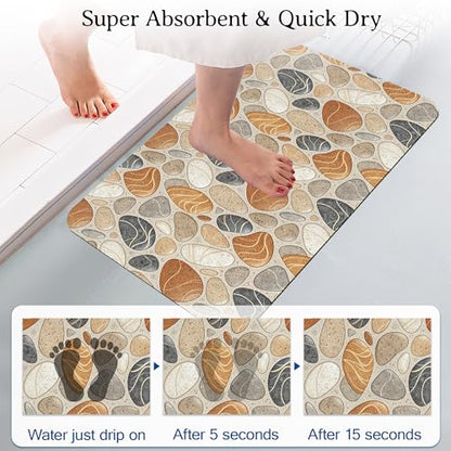 Elightvap Abstract Pebbles Stone Print Bathroom Mat Quick Drying Non Slip Bath Mats Absorbent,Bath Mat Quick Dry Bathroom Rug in Front of The Kitchen Sink, Shower Room, Bathtub,17 * 29.5 Inches - color: Abstract Pebbles Stone Print