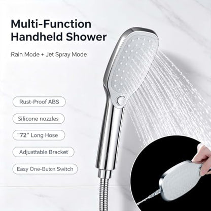 SonTiy 12-Inch Rain Shower Head with Handheld Spray and Shower Shelf, All Metal Shower System Kit with Hand Shower, Height Adjustable Holder and Brass Diverter, 1.8GPM, Brushed Nickel - color: Brushed Nickel, style: 1.8 Gallons Per Minute-Square
