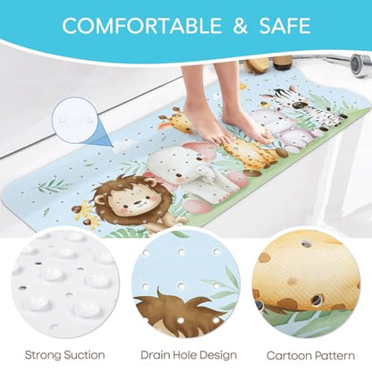 SHUCHING Baby Bath Mat for Tub Non Slip-40x16 Inch, Woodland Animal | Bathtub Mat for Kids & Toddler Mold Free, Long Shower Mat for Inside Shower with Suction Cup, Machine Washable - color: Woodland Animal