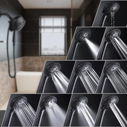 2 in 1 Shower Head with Handheld Combo High Pressure Black 2.5 GPM | 7.2" Rain Showerhead and 10 Spray Hand Held Shower, Adjustable Shower Angle, 59-inch Rotatable Stainless Steel Hose - color: Black, size: 2.5 GPM