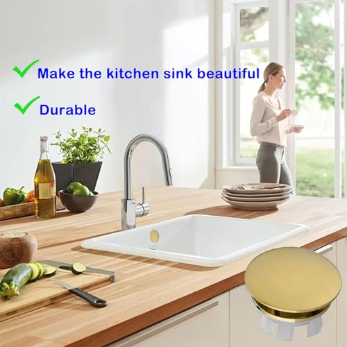 2 Pcs Bathroom Sink Overflow Cover Basin Trim Brass Insert in Hole Round Caps Brushed Nickel Vanity Ceramic Vessel Kitchen Replacement Dual Layer Insert Sink Basin Overflow Trim Ring (Gold)