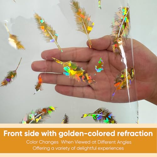 Holographic PEVA Shower Curtain Liner, Glitter Feather Pattern, 70x72 in | Dual-Sided Gold & Multicolor, Waterproof Clear PEVA, 3 Bottom Magnets, 12 Rustproof Grommets, Fits Stalls and Tubs - color: Feather