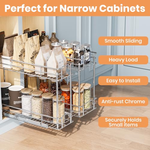 Pull Out Spice Rack Cabinet Organizer, 3 Tier Heavy Duty Slide Out Wood Shelf for Narrow Cabinet, Pull Out Storage for Kitchen (8½" W x 21½" D, 2 Tier) - size: 8½" W x 21½" D, 2 Tier