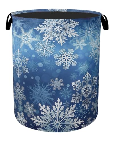 Winter Snowflakes Large Clothes Hamper Bag - Laundry Basket with Handles, Space Saving Foldable Design for Nursery - color: Winter Snowflakes