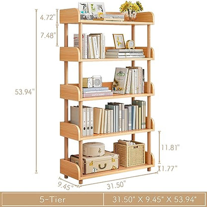 OSCHF 5-Tier Wooden Open Bookcase, Oak | Modern Display Bookshelf with Top Edge, Solid Wood Frame, Home and Office Storage - color: Oak, size: 5-tier