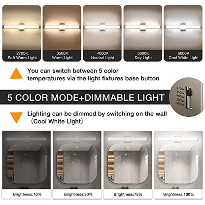 Bathroom Vanity Light Brushed Nickel Square LED 24 inch 14W 4000K Natural White Light Wall Bar Lighting Fixtures Over Mirror (Brushed Nickel, 33.5 inch 5CCTDimmable) - color: Brushed Nickel, size: 33.5 inch 5CCTDimmable
