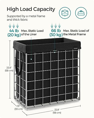 SONGMICS 29 Gal. (110L) Laundry Basket, Laundry Hamper, Collapsible Clothes Hamper, Removable and Washable Liner, Metal Wire Frame, for Bedroom Bathroom, Silver and Classic Black ULCB111B01 - color: Silver + Classic Black, size: 110 L