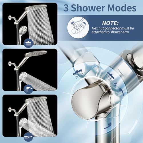 High Pressure Dual Shower Head with Handheld Spray Combo | 9 Spray Modes Handheld Showerhead, Double Rainfall Structure, Waterfall Shower Equipped with 79-Inch Hose, Brushed Nickel - color: Brushed Nickel