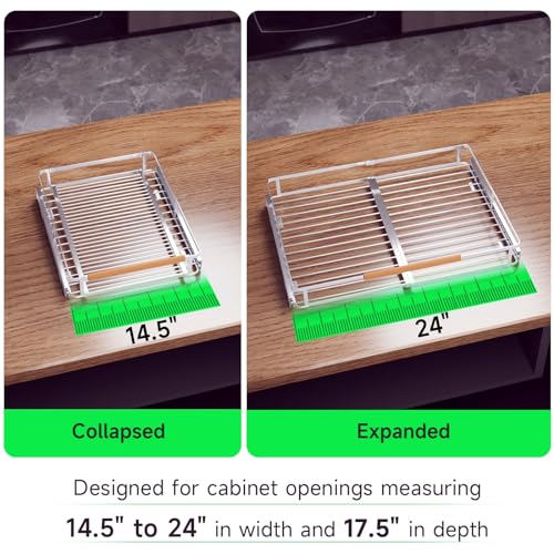 Expandable Pull-Out Cabinet Drawers, Slide-Out Shelves, Medium 1 PK | Smooth Slide-Out Access, Adjustable Fit, Pull-Out Organization, Small Cabinet Use, Space-Saving - size: M- (14.5"-24")W * 17.5"D