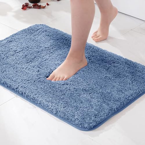 MIULEE Blue Bathroom Rugs, Soft Large Absorbent Microfiber Bath Rugs Non Slip Quick Dry Fluffy Bath Mats for Bathroom Floor Tub Showers, Machine Washable, 24x36 Inch - color: Blue, size: 2' x 3' (Rectangular)