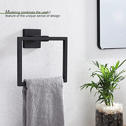 KOKOSIRI Hand Towel Ring Shower Towel Hanger Holder Bath Towel Holder Bathroom Lavatory Stainless Steel Wall Mount, Matte Black, B3004BK - color: Matte Black, size: 1 Pack