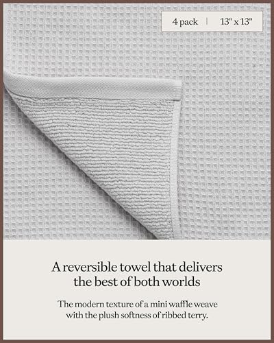Cozy Earth Waffle Washcloths, Mini Textured Waffle Weave Pattern | 60% Cotton 40% Viscose from Bamboo Washcloths 13 x 13 Inches, Soft and Absorbent Terry, 4 Pack - color: Light Grey, size: Washcloth