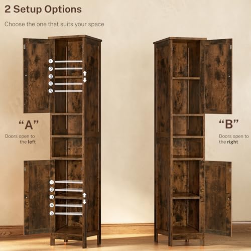 67" Tall Bathroom Cabinet with 2 Adjustable Shelves and 2 Doors, Narrow Bathroom Storage Cabinet for Small Space, Living Room, Entryway, Kitchen, Rustic Brown - color: Brown