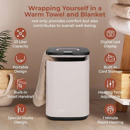 Bucket-23L Capacity Hot Warmer with Timer Function, Fits Up to Two Oversized Towels for Bathroom(Black) - color: Black