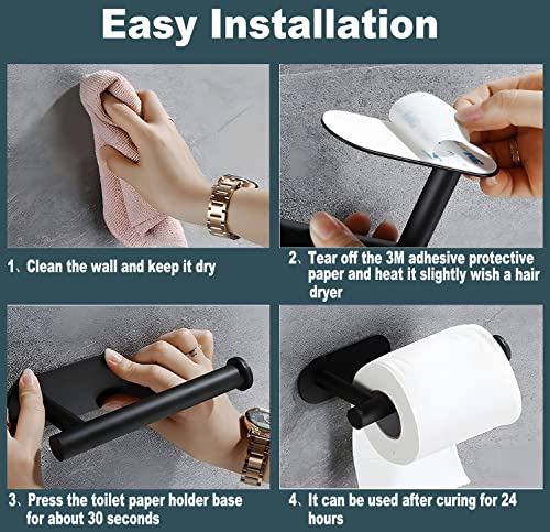 2 PCS Toilet Paper Holder, Premium SUS304 Stainless Steel Rustproof Wall Mounted Toilet Roll Holder No Drilling Toilet Tissues Holder for Bathroom, Washroom, Kitchen - color: Black
