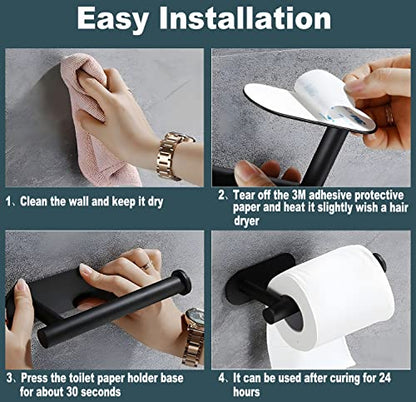 2 PCS Toilet Paper Holder, Premium SUS304 Stainless Steel Rustproof Wall Mounted Toilet Roll Holder No Drilling Toilet Tissues Holder for Bathroom, Washroom, Kitchen - color: Black