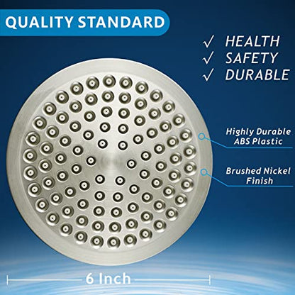 High Pressure Rain Shower Head with 11'' Extension Arm - High Flow Rainfall Showerhead - Luxury Modern Look - Pressure Boosting (Round, Brushed Nickel) - color: Brushed Nickel, style: 6" Round