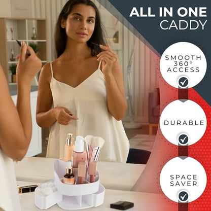 Masirs Small 360 Rotating Makeup Organizer, 5 Compartments, Square White | Small 360 Rotating Makeup Organizer, 5 Compartments, Acrylic Mini Lazy Susan, Vanity Bathroom Counter, Square White - color: Square White