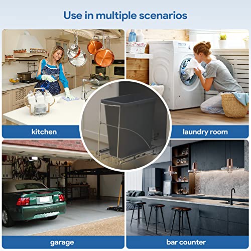 Pull Out Trash Can Under Cabinet & Under Sink, Heavy Duty Slider Organizer | Adjustable Cabinet Garbage Can Rack, Fits 30-40Qt Bins, Requires 13"W x 18"D Cabinet Opening, Chrome Finish, Can Not Included