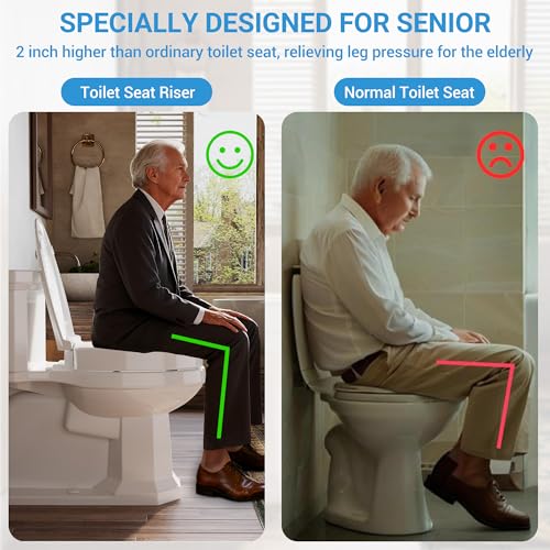Raised Toilet Seat for Seniors, Elongated Elevated Toilet Seat with Soft Close Lid, Quick Release & Easy Installation, Easy to Clean - Ideal for Elderly, White - style: Raised Toilet Seat