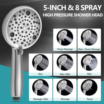 5" Dual Shower Faucet Compatible with 13/14 Delta Series Tub Trim Kit, High Pressure Round Rain Shower Head& Handheld Set Faucet System, Brushed Nickel (Valve& Catridge Not Inclued) - color: Brushed Nickel