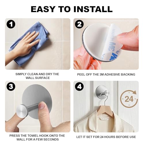 Towel Hooks for Bathroom (4 Pack) Adhesive Towel Hook Shower Hooks for Inside Shower - Sticky Bathroom Wall Hooks for Hanging Towels, Robe, Loofah, Bath Sponge (Style 2 - Silver) - color: Style 2 - Silver