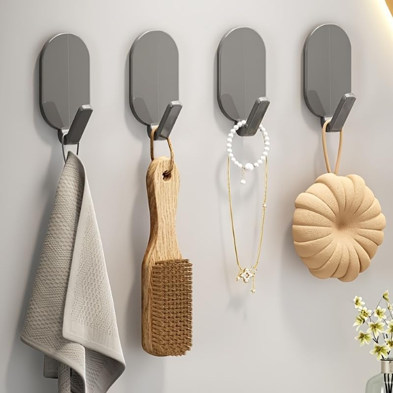 5Pcs Strong Adhesive Towel Hooks - No Drill Wall Door Mount, No Residue Hangers for Bathroom Toilet