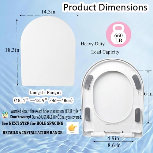 Minsha Soft-Close Toilet Seat – U-Shaped, Elongated, Easy to Install | soft close toilet seat D/U shape 18”X14“quick release toilet seat top fixing PP - size: M18“