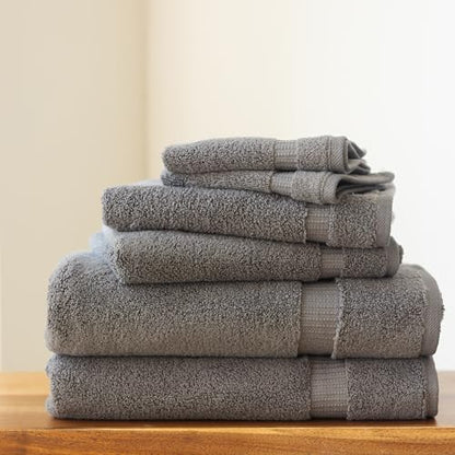 SALBAKOS 100% Turkish Cotton Bathroom Towel Set of 6-Piece, Gray | 630 Gsm Thick Super Soft Highly Absorbent 2 Bath + 2 Hand + 2 Washcloth Towels Sets, Giftable, Hotel Quality, Made in Turkey - color: Gray, size: 6 Piece Towel Set