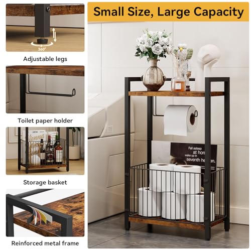 IBUYKE Toilet Paper Holder Stand Bathroom Tissue Roll Dispenser TLJ020H | Freestanding,with Extra Space for Rolls Magazines Wet Wipes, for 7–9 rolls of standard toilet paper,Brown - color: Brown