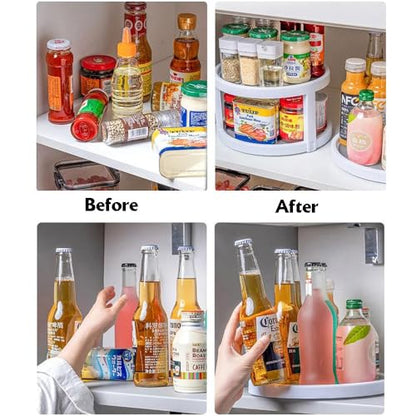 2 Tier Non Skid Spice Rack Turntable, 10 Inch Spinning Organizer, Non Skid Lazy Susan Turntable, 360° Rotating Seasoning Organizer for Kitchen, Pantry Cabinet, Refrigerator, Bathroom, Gray & White