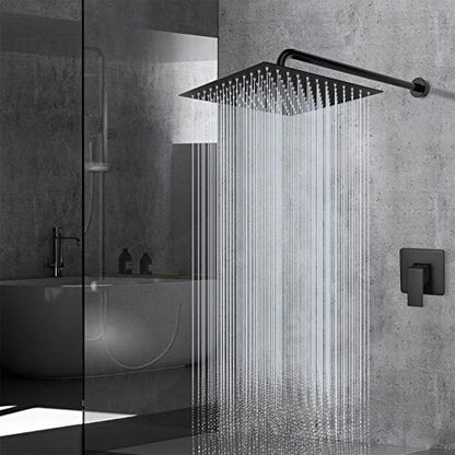 Voolan Rain Shower Head - High Flow Large Rainfall Shower Heads Made of Stainless Steel - Waterfall Bathroom Square Showerhead - Ceiling or Wall Mount (12" Black) - color: Matte Black, size: 12 Inch