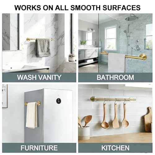 9" Self Adhesive Brushed Gold Towel Holder, No Drill Small Bathroom Organizer, 304SS - color: Brushed Gold, size: 9 Inch