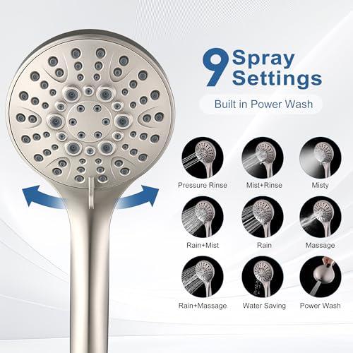 BRIGHT SHOWERS Rain Shower Head with Handheld Combo, Dual Shower System with Slide Bar, Rain Shower System, Adjustable Height, Brass Slide Bar & Diverter, 60 Inch Stainless Steel Hose, Brushed Nickel - color: Brushed Nickel