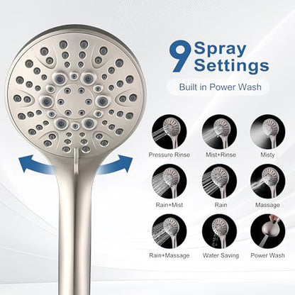 BRIGHT SHOWERS Rain Shower Head with Handheld Combo, Dual Shower System with Slide Bar, Rain Shower System, Adjustable Height, Brass Slide Bar & Diverter, 60 Inch Stainless Steel Hose, Brushed Nickel - color: Brushed Nickel