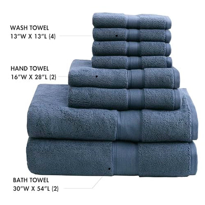 Madison Park 800GSM 100% Cotton Bathroom Bath Towel Set of 8, Blue | Long Staple, Highly Absorbent, Durable Hotel Spa Quality, Quick Dry, Double Stitched Hems, Lint Reducing, OEKO-TEX Certified - color: Slate Blue, size: Multi-Sizes
