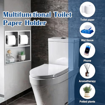 Maxdot Recessed Dual Toilet Roll Holder, in Wall Toilet Paper Holder with Storage, Bathroom Wall Niche Shelf, 304 Stainless Steel (Brushed) - color: Brushed