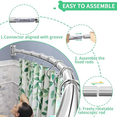 Curved Shower Curtain Rod 35-82In(2.9-6.8Ft), Brushed Nickel Rounded Rustproof Shower Rod for Bathroom Bathtub, Arched Shower Rod, Never Rust|Extra Space|Non-Slip|Expandable|Need to Drill - color: Brushed Nickel