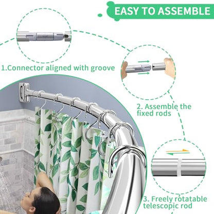 Curved Shower Curtain Rod 35-82In(2.9-6.8Ft), Brushed Nickel Rounded Rustproof Shower Rod for Bathroom Bathtub, Arched Shower Rod, Never Rust|Extra Space|Non-Slip|Expandable|Need to Drill - color: Brushed Nickel