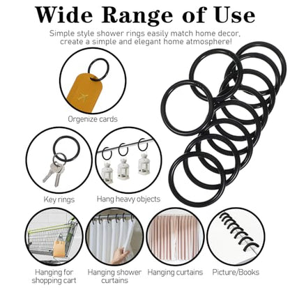 Mabor 12 Pack Shower Curtain Rings, Plastic Easy Snap Hooks for Bathroom, Black PE Shower Rod Hangers with Smooth Slide Design - color: Black