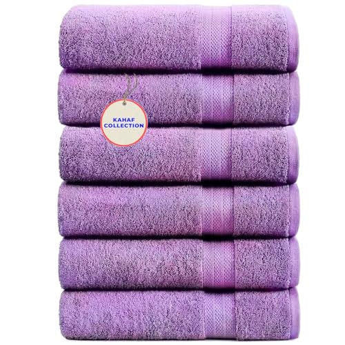 KAHAF COLLECTION 100% Cotton Bath Towels, 24x48 Pack of 6 Towels, Quick Dry, Highly Absorbent, Soft Feel Towel, Gym, Spa, Bathroom, Shower, Pool, Luxury Soft Towels (Light Purple, 24x48-6 Pack) - color: Light Purple, size: 24x48 - 6 PACK