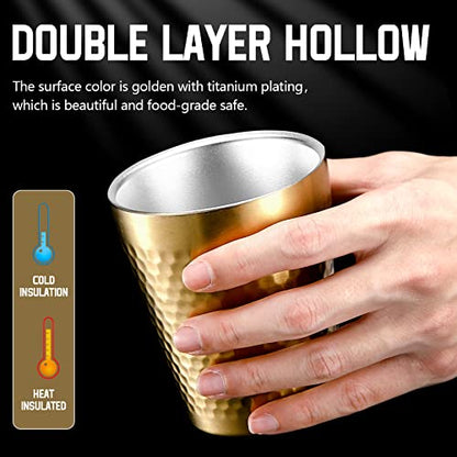 Stainless Steel Cups 2 Packs 10oz/300ml Stackable Double Wall Insulated Metal Shatterproof Cups Titanium-Plated Diamond Textured Surface Heat Resistant Dishwasher Safe (Golden) - color: Golden - 2 Packs