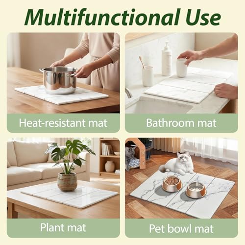 Large Stone Drying Mat for Kitchen Counter, 24"x16" Collapsible Quick Dry Dish Drying Mat, Water-Absorbent Marble Diatomaceous Earth Mats for Bottles Cups Dishes, Match Any Countertop - color: 4-fold White