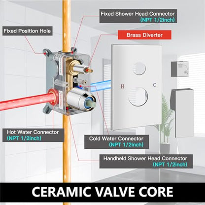 Midanya Shower Faucet Set with Handheld Sprayer,12 Inch,Polish Chrome | Rough-in Shower Valve and Trim Kit Included,Square Rain Head,Wall Mount Shower System,All Metal,Bathroom - color: Chrome, size: 12 Inch