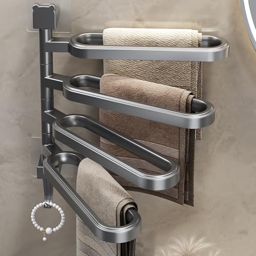 Emoshayoga Swivel Towel Rack High Strength ABS Multi Arm Towel Bar Wall Mounted for Bathroom Black 180 Degree Rotating 5 Units (4 Rods) - color: 4 Rods