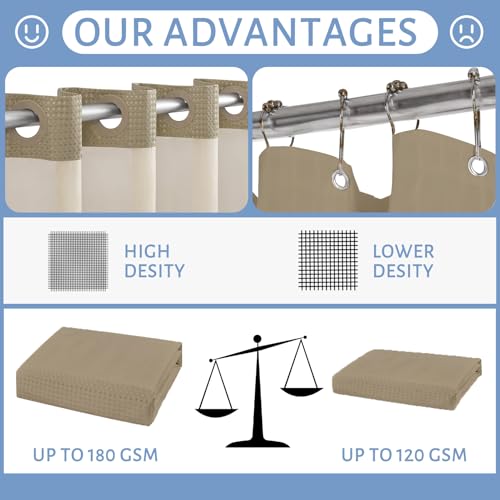 Furlinic Stall Shower Curtain No Hook with Snap in Liner,Waffle Weave Waterproof Bathroom Curtains with See Through Top Window & Weighted Magnets,Beige,36x72 Inch - color: Beige, size: 36"W x 72"L (Pack of 1)