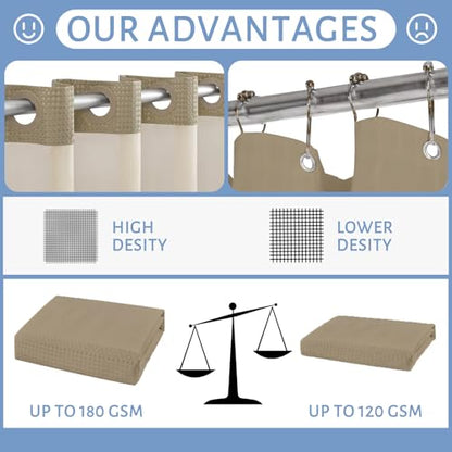 Furlinic Stall Shower Curtain No Hook with Snap in Liner,Waffle Weave Waterproof Bathroom Curtains with See Through Top Window & Weighted Magnets,Beige,36x72 Inch - color: Beige, size: 36"W x 72"L (Pack of 1)